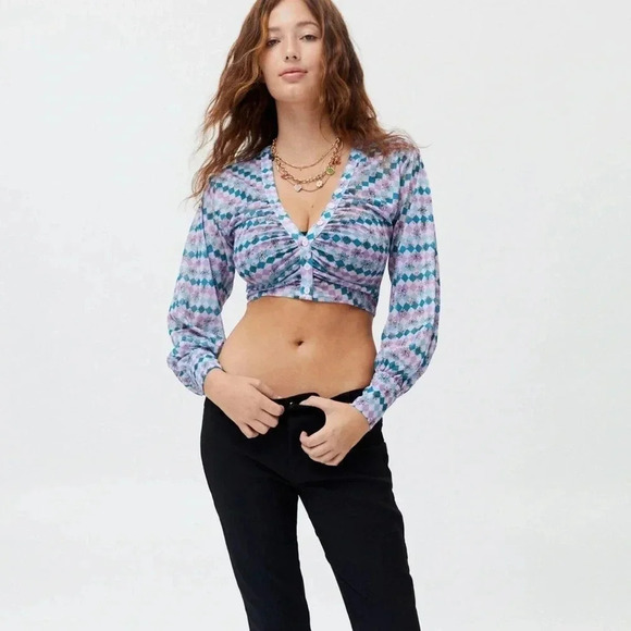 Urban Outfitters Cara Mesh Ruched Crop Top - Picture 1 of 10
